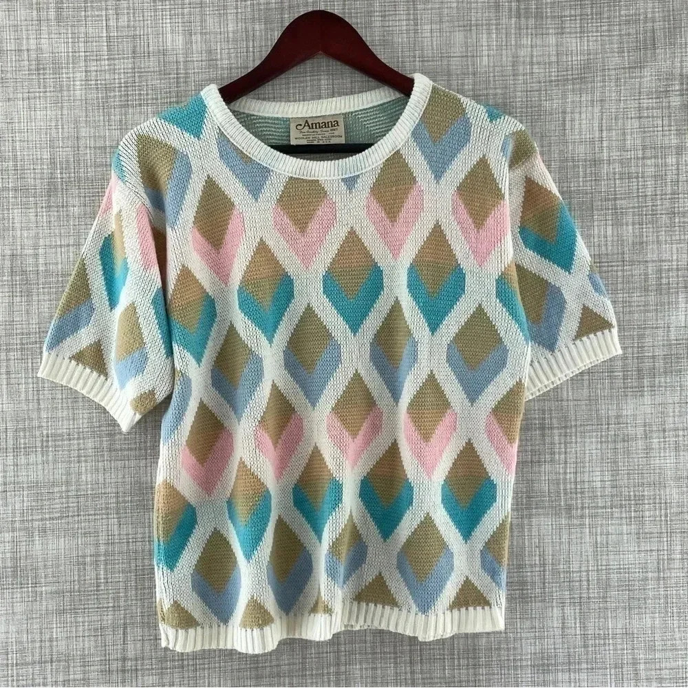 Vintage Amana Woolen Mill round neck short sleeve sweater shirt 9606